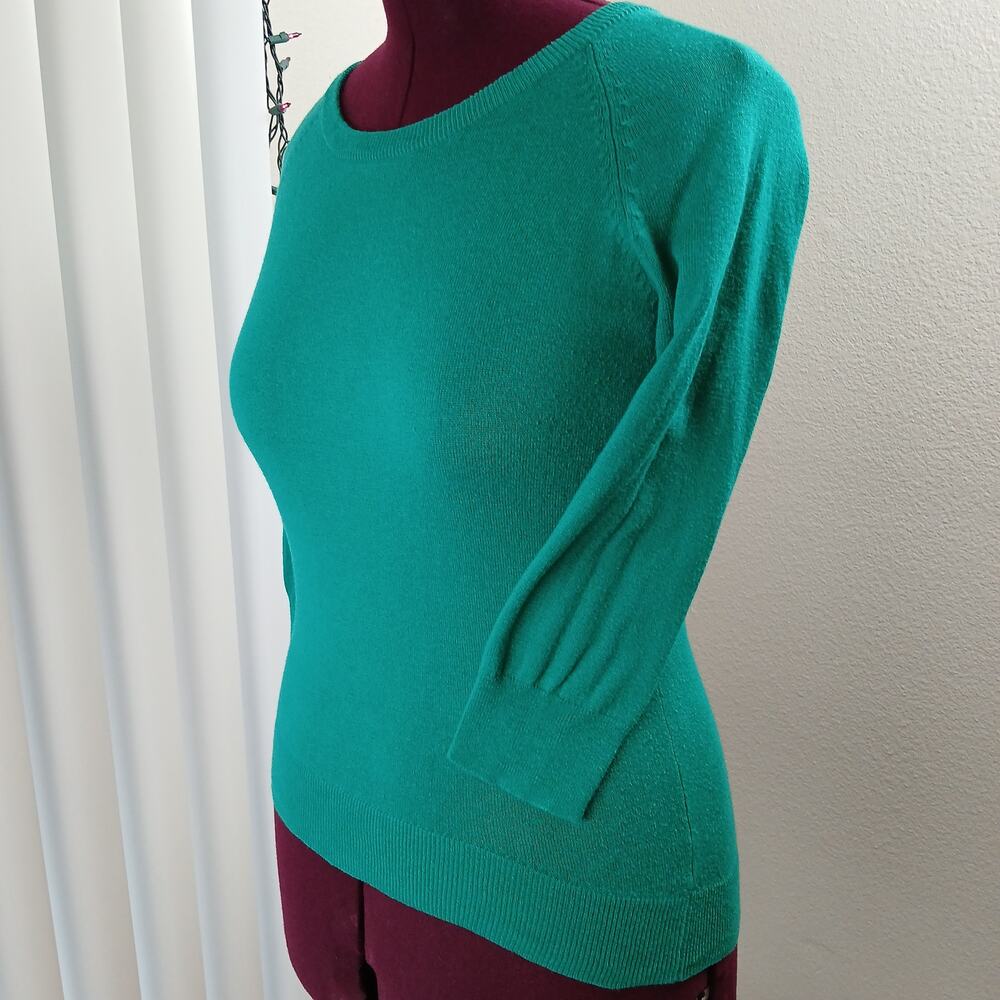 JCPenney Cashmere Blend Green Pullover Sweater S crew raglan 3/4 length sleeves
